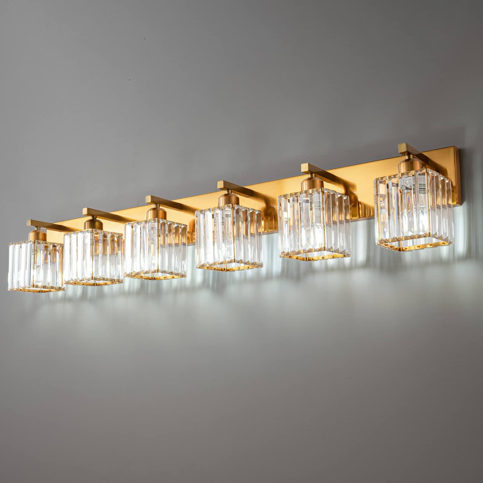 Earthley Blooms - Modern Bathroom Vanity Light 3-lights Chrome Crystal Wall Fixtures 20 47-inch Minimalist Design [High - Gold Straight-6-Light