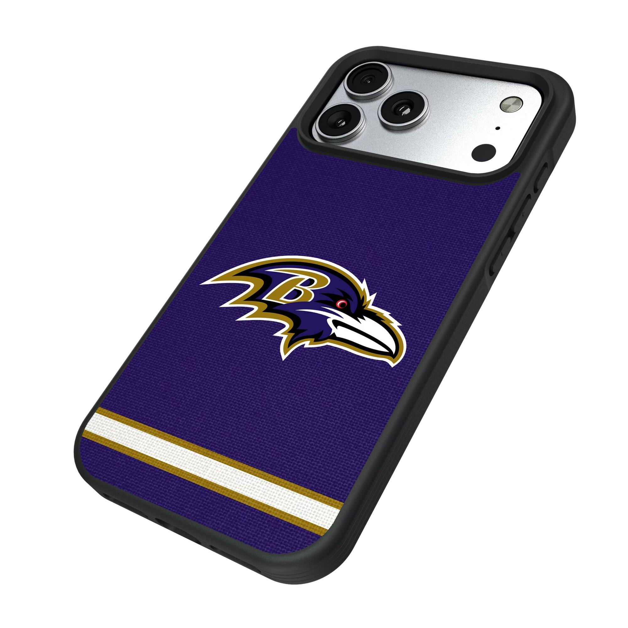 Alt View 1. Keyscaper - Baltimore Ravens iPhone Stripe Design Bump Case - 16 Pro - Multicolor.