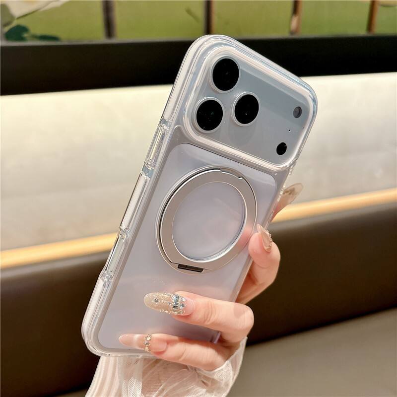 Gravity Ridge - for iPhone 17 Pro Max Magnetic Case with Sturdy 360°Ring Stand Shockproof Kickstand Compatible with MagSafe - Clear