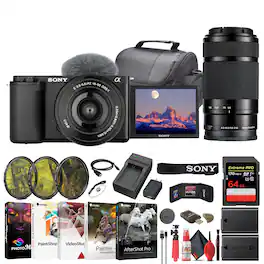 Sony - ZV-E10 II Mirrorless Camera with 16-50mm II Lens Black Bundle + 64GB Card + Filter + 55-210mm Telephoto Lens + More