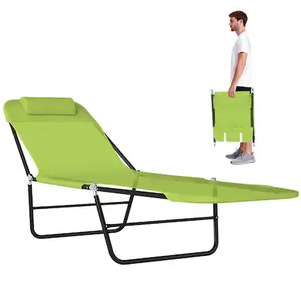 Front. Outsunny - Folding Chaise Lounge Chair, Pool Sun Tanning Chair, Outdoor Lounge Chair with Reclining Back - Green.