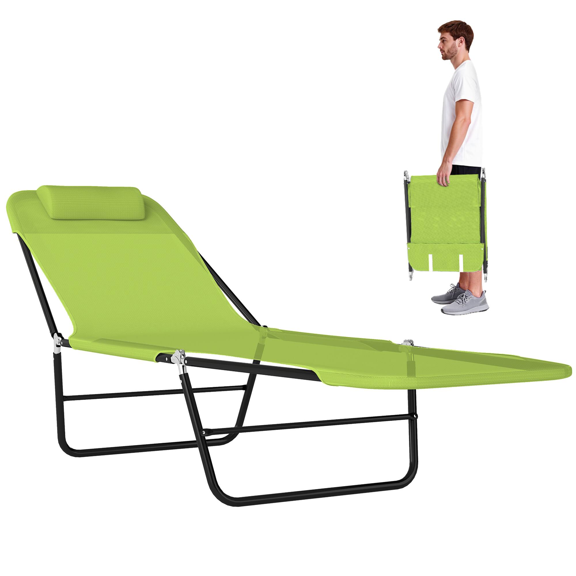 Front. Outsunny - Folding Chaise Lounge Chair, Pool Sun Tanning Chair, Outdoor Lounge Chair with Reclining Back - Green.