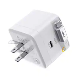 Basix by iOttie 35W GaN Wall Charger with Built-in Retractable USB-C Cable, Extra USB-C Port, Dual-Device Fast Charge - White