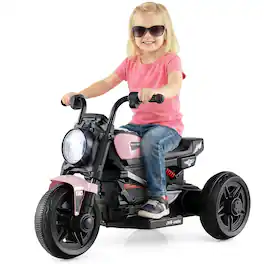 Gymax - 6V Kids Motorcycle w/Song Story LED Headlights Accelerator Pedal & 3 Wheels - Pink
