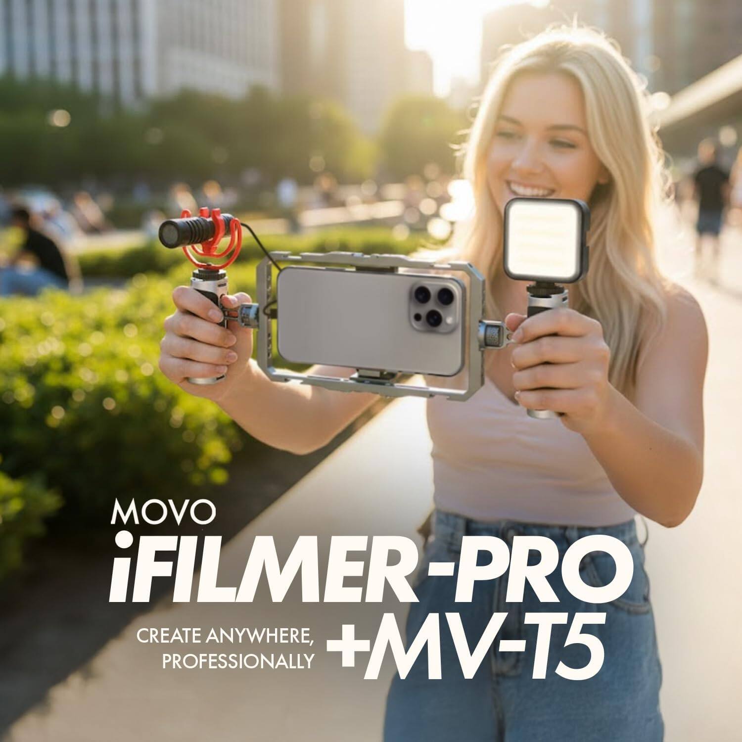 MOVO iFilmer PRO Smartphone Rig with Dual Grip Cage, VXR10 Shotgun Mic ...