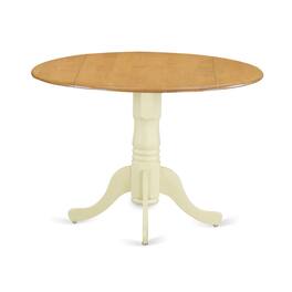 East West Furniture - DLT-OMK-TP Dublin Dining Table, a Round kitchen Table with Dropleaf & Pedestal Base - Brown