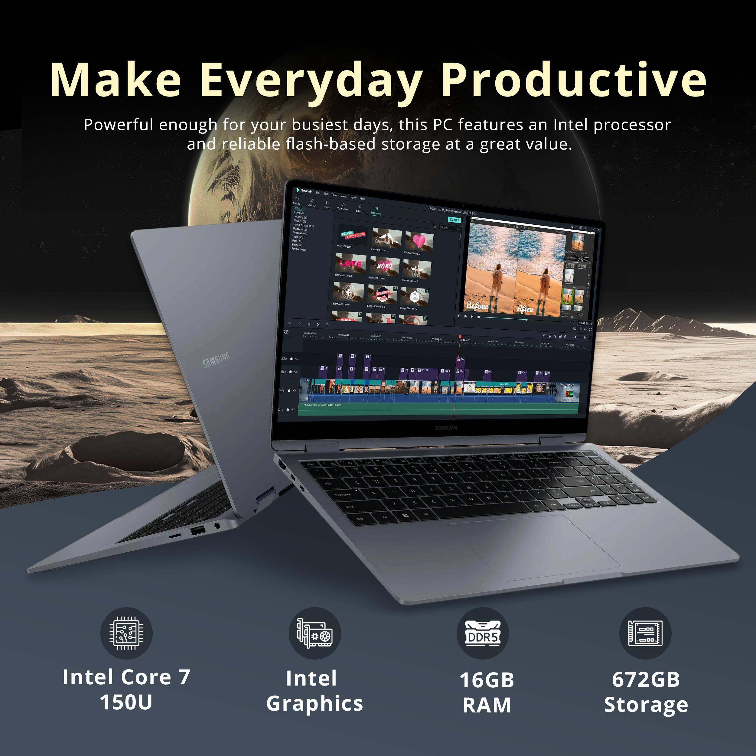 Make Everyday Productive

Powerful enough for your busiest days, this PC features an Intel processor and reliable flash-based storage at a great value.

- Intel Core 7 150U
- Intel Graphics
- 16GB RAM
- 672GB Storage