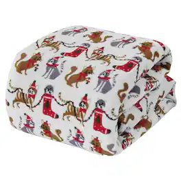 Noble House - Plazatex Holiday Christmas Cats Design Micro Plush Throw Blanket - 50x60", Multicolor - Multi