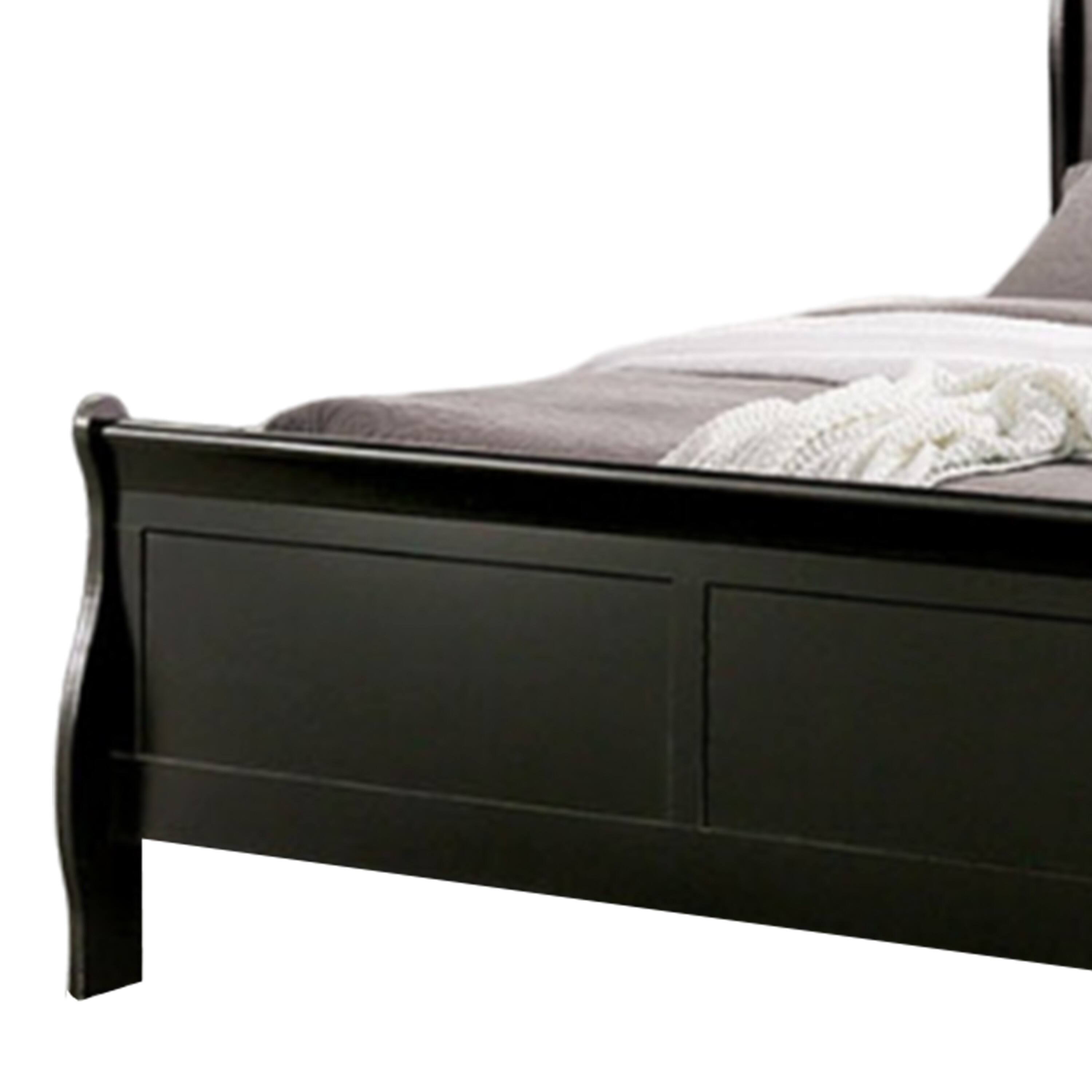 Alt View 3. Manhattan Lane - Ryla Queen Size Bed, Classic Sleigh Panel Headboard, Black Solid Wood - Black.