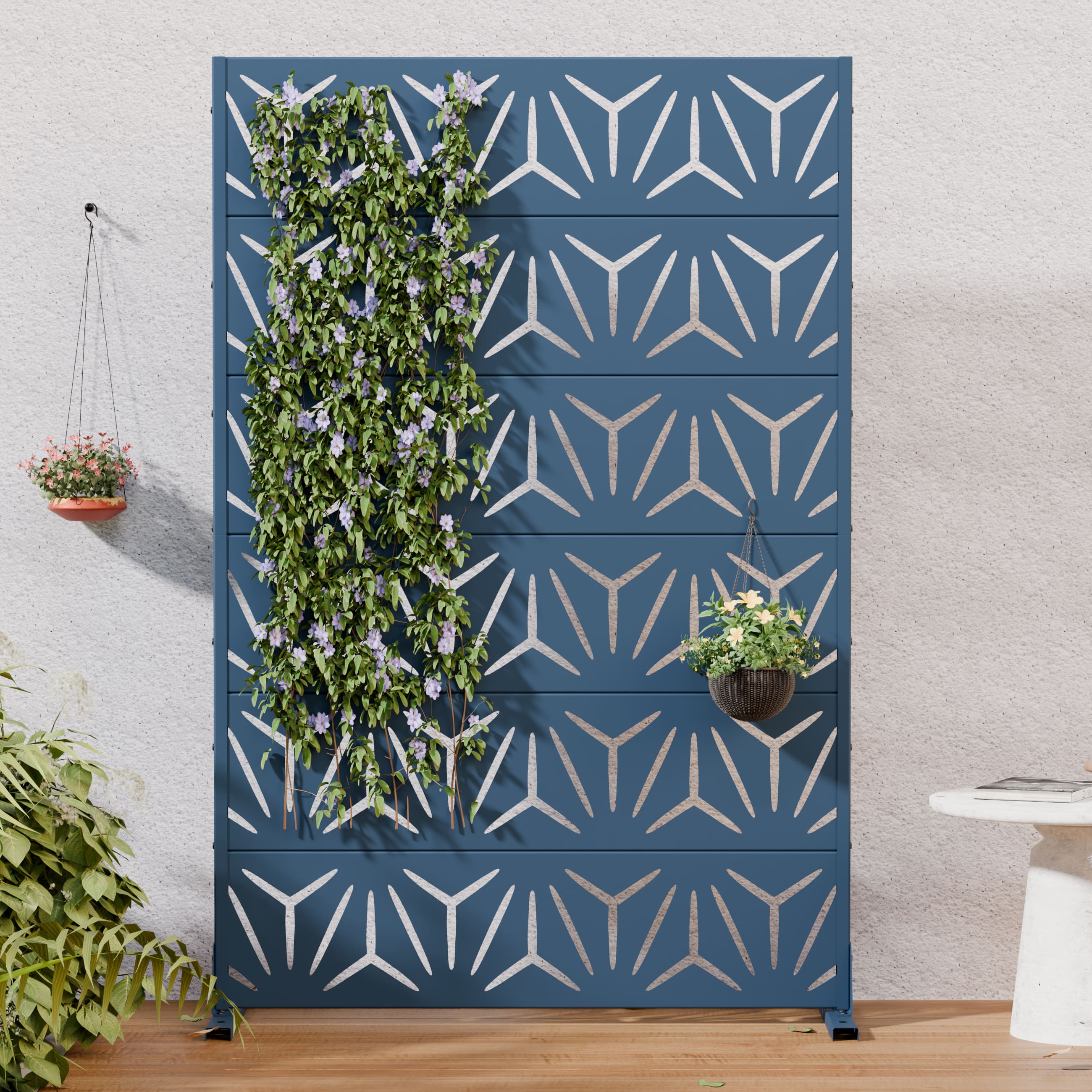 PexFix - Outdoor Privacy Screen Freestanding Metal Privacy Divider with Geometric Cutouts All-Weather Decorative Screen - Starlit Blue