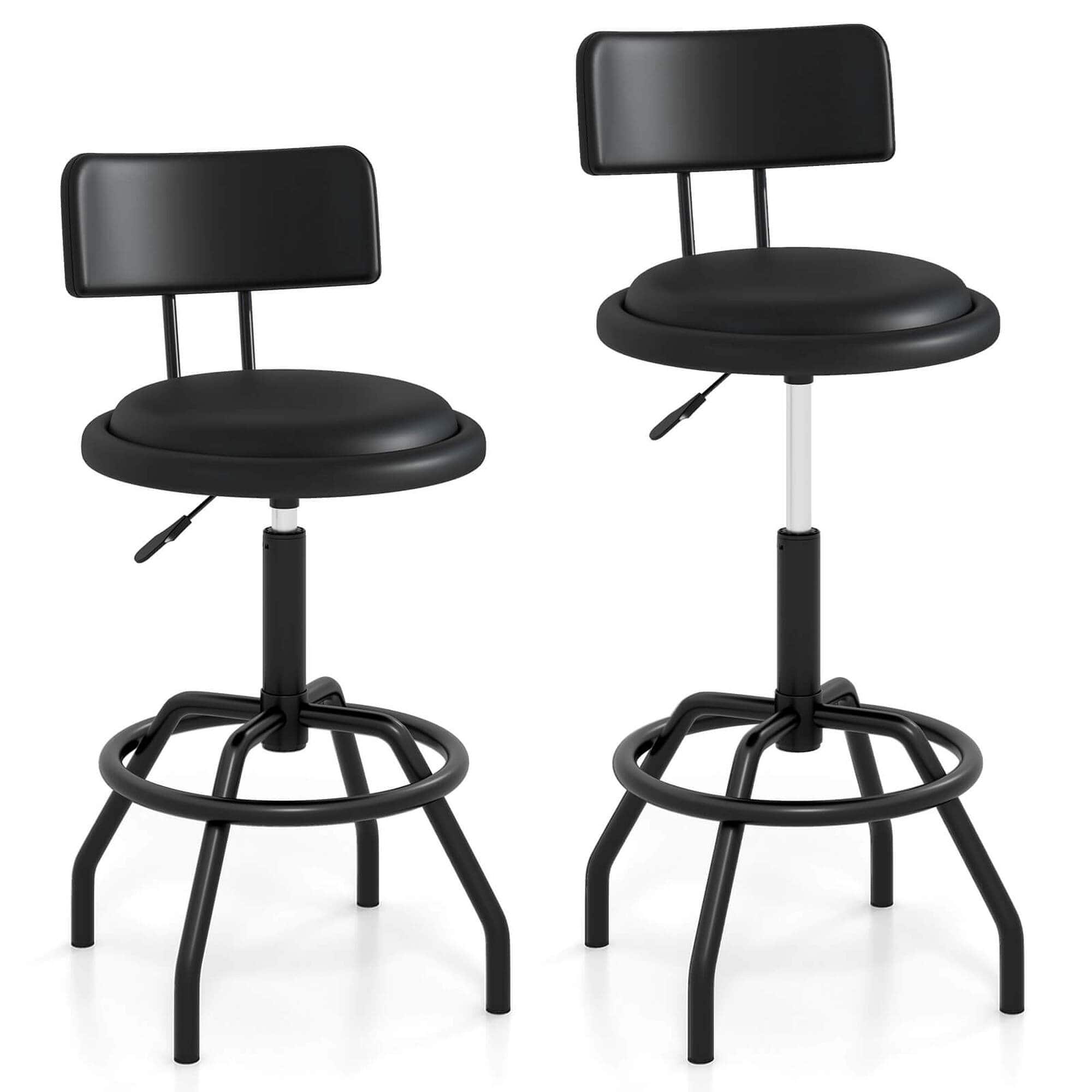 Costway - Counter Height Barstool Set of 2 with Padded Seat & Back Footrest Metal Frame - Black