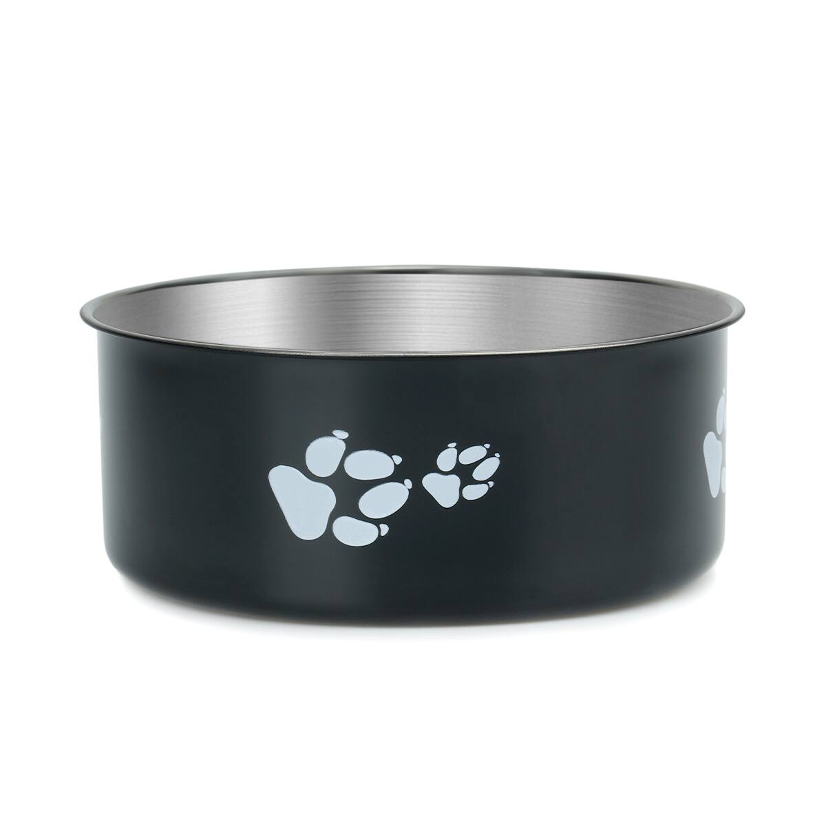 Angle. Supet - Cartoon Footprint Stainless Steel Dog Bowl - Black.