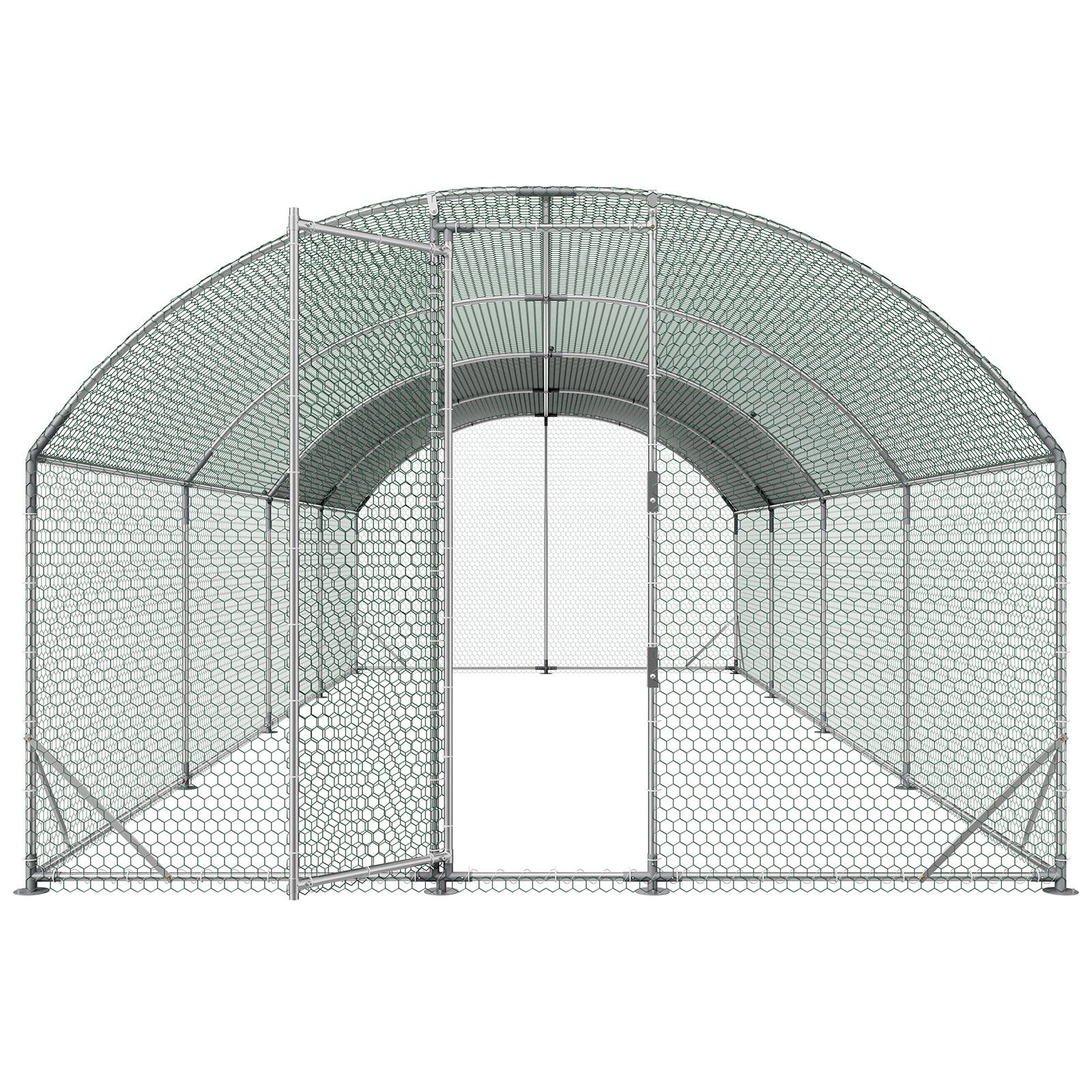 Alt View 5. VEVOR - Large Metal Chicken Coop, 9 x 25 x 6.6 ft, Walk-in Chicken Run House with Waterproof Cover & Sturdy Frame, Dome Roof - Silver.