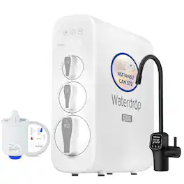 Waterdrop - G3P600 Tankless Reverse Osmosis Under-Sink Water Filter System, 600 GPD, Black Smart LED Faucet, Extra PMT Small Tank - White
