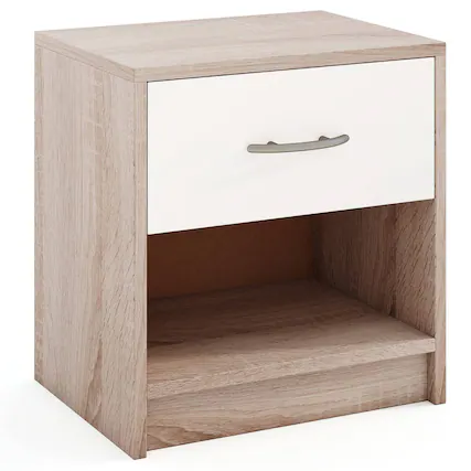 Front. Costway - Costway Modern Nightstand Bedside Table with Drawer Open Storage Shelf for Small Spaces - Natural,White.
