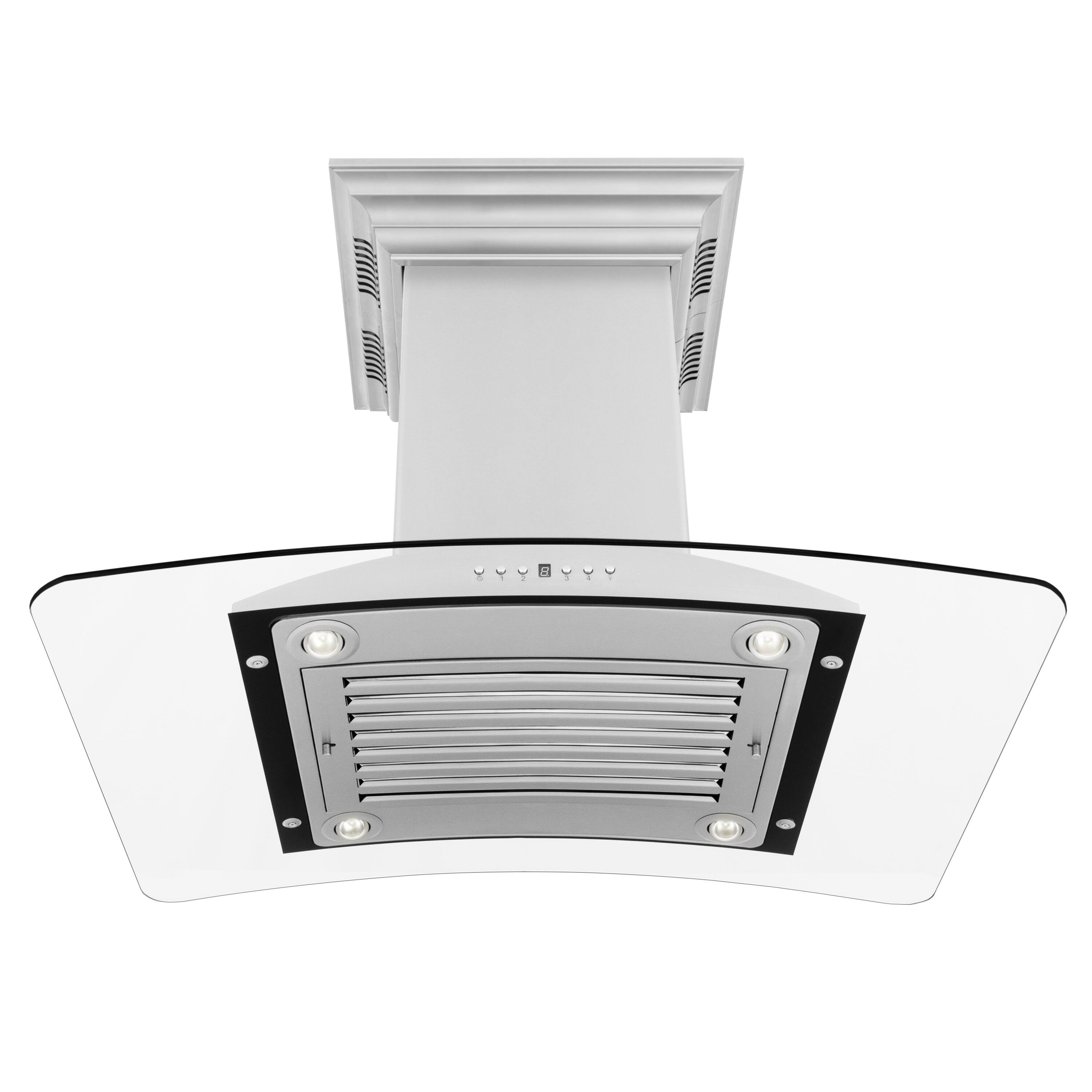 Left. ZLINE - 36 in. ZLINE CrownSound™Ducted Vent Island Mount Range Hood in Stainless Steel with Built-in Bluetooth Speakers - Stainless Steel.