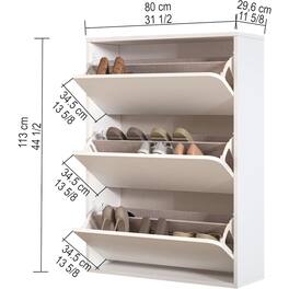 Atelier Mobili - Floating Shoe Cabinet - Space Saver Shoe Rack for Entryway with 3 Flip Drawers - White