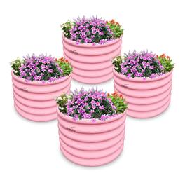 A Anleolife - 4-Pack Kids Mini Metal Circle Raised Garden Bed Planter Box for Vegetables (24 in. L x 24 in. W x 18 in. H) - Pink
