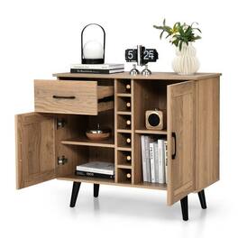 Hivvago - Modern Mid-Century Style Kitchen Buffet Dining Sideboard Cabinet with Wine Rack - Natural