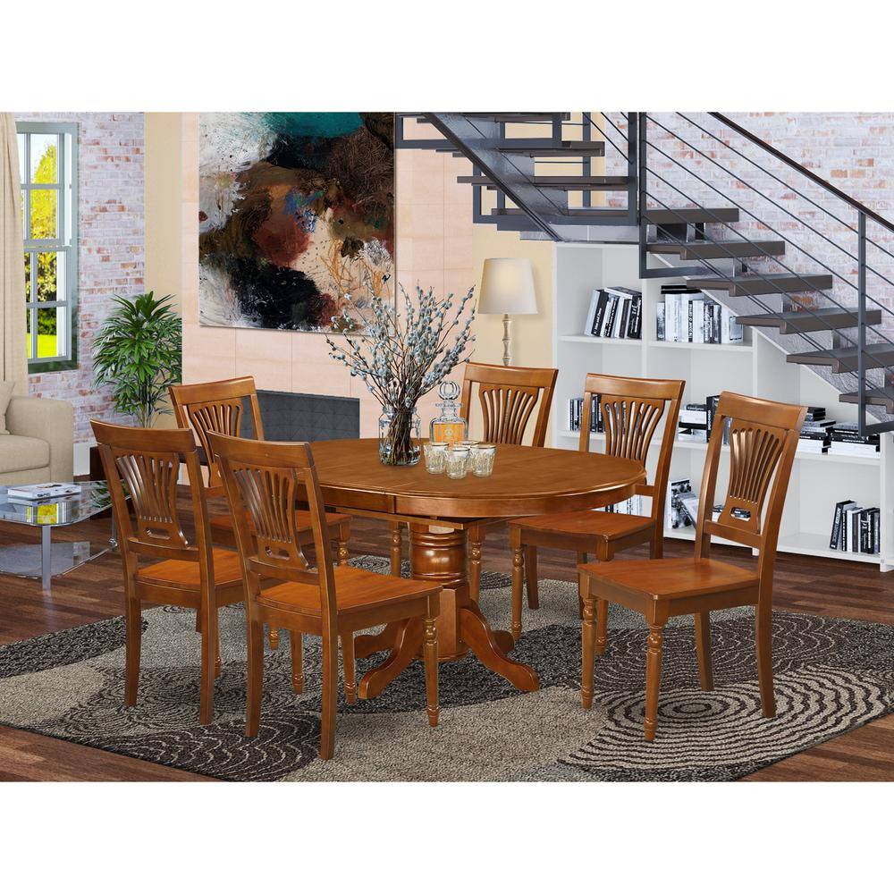 Back. East West Furniture - 7 Pc Avon Dining Table with Leaf and 6hard wood Chairs in Saddle Brown . - Saddle Brown.