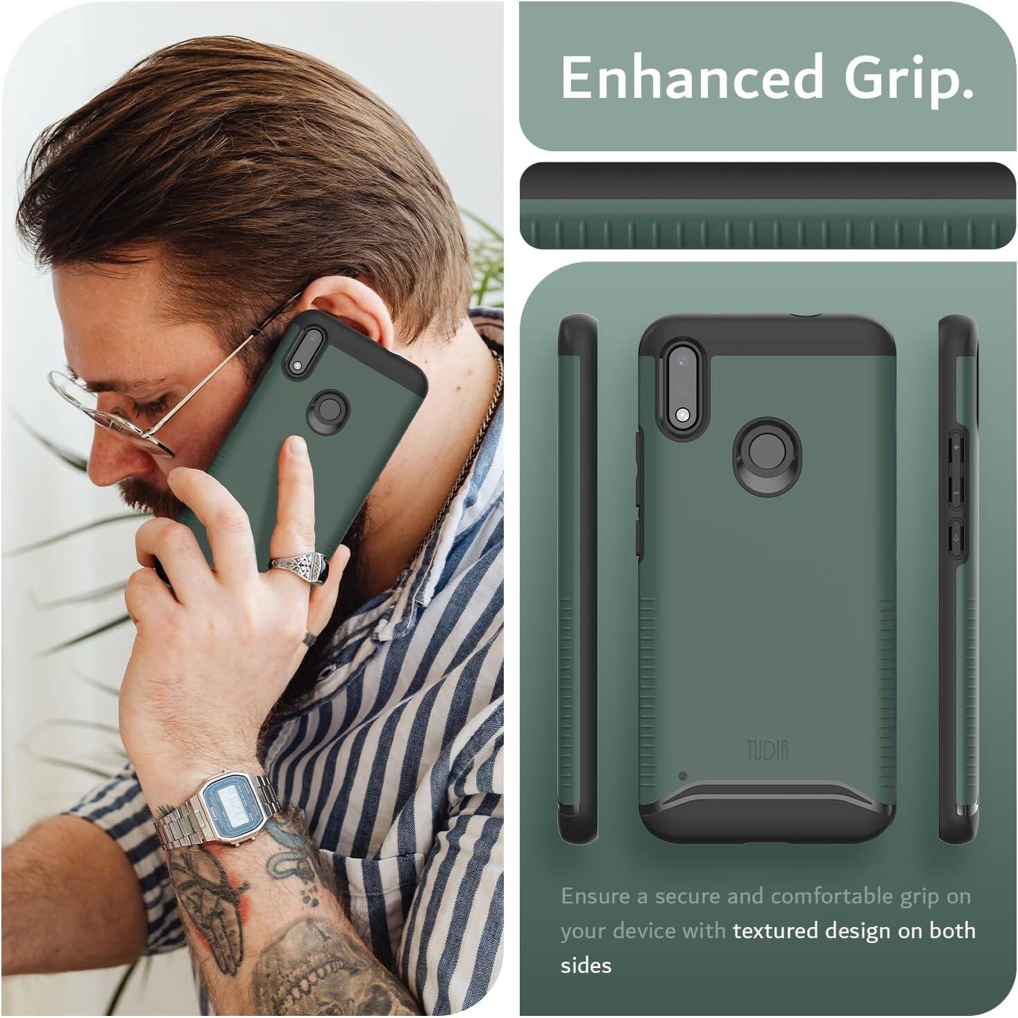 Enhanced Grip.

Ensure a secure and comfortable grip on your device with textured design on both sides.