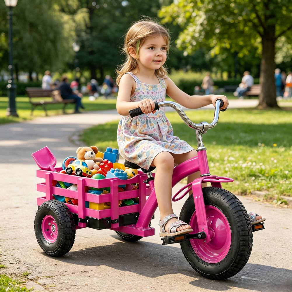 Alt View 3. Costway - Costway Kids Tricycle with Storage Basket 15" Inflatable Rubber Tires Adjustable Handlebar - Pink.
