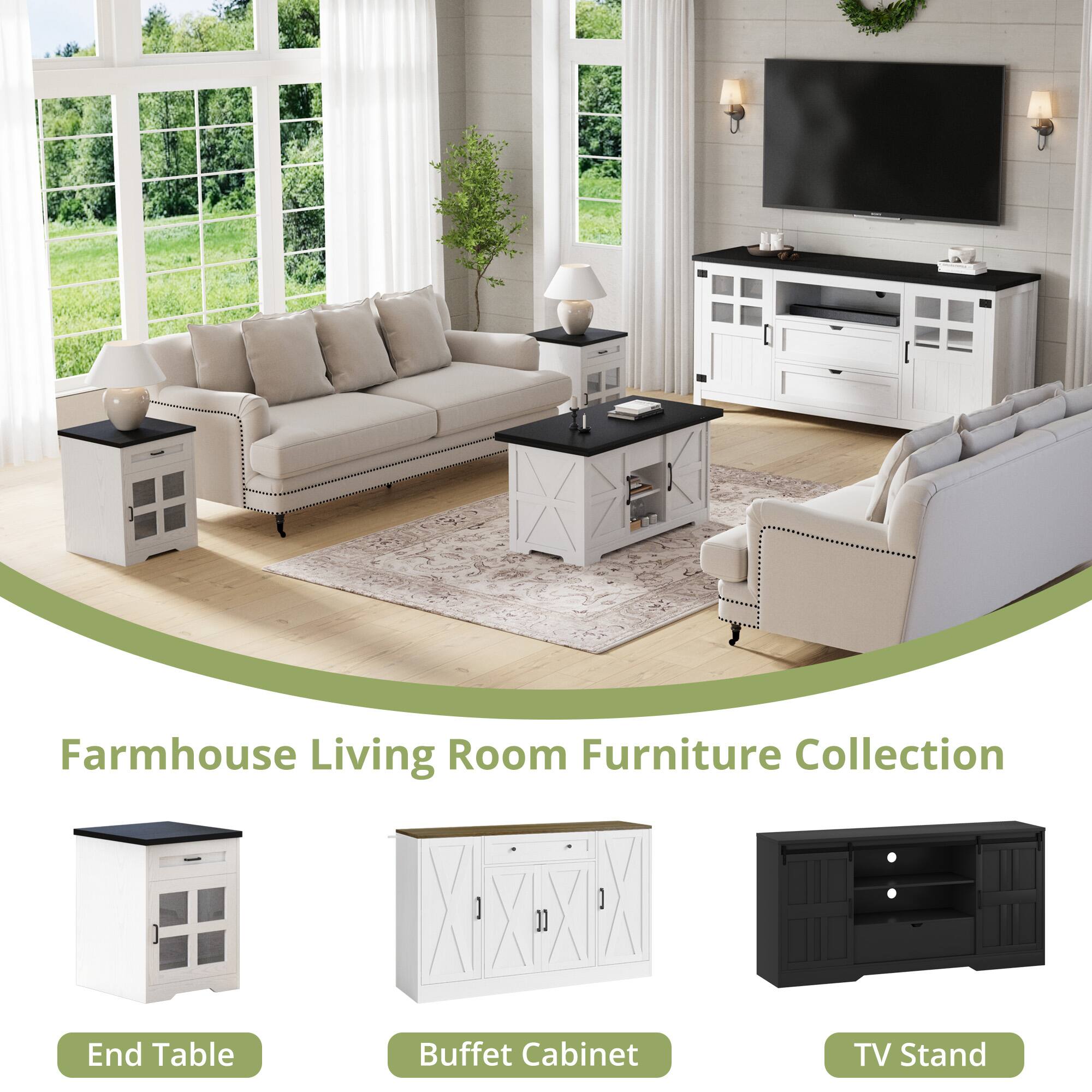 Farmhouse Living Room Furniture Collection

- End Table
- Buffet Cabinet
- TV Stand