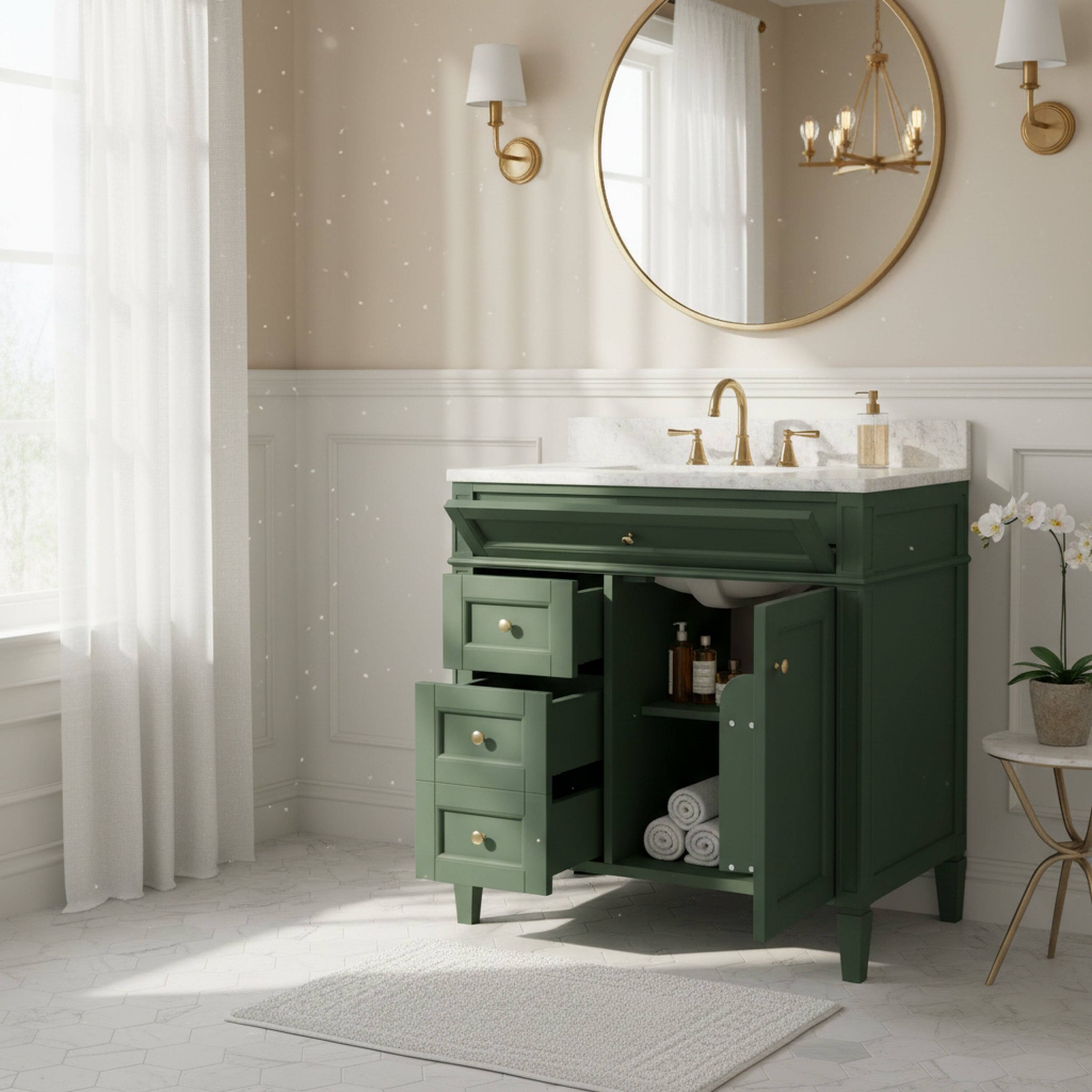 Alt View 2. Boyel Living - 30 Inch Bathroom Vanity Cabinet Only No Sink Green 2 Drawers and Tip Out DrawerGreen - Green.