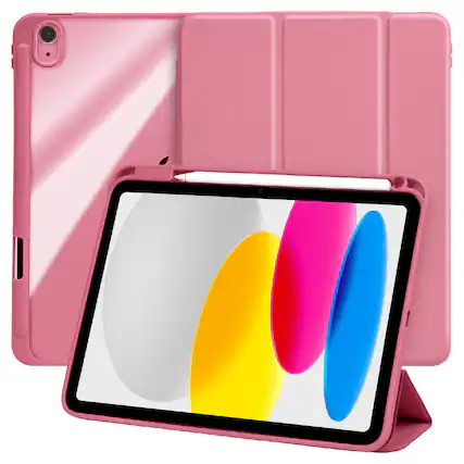 Front. Vena - For iPad A16 Case Clear, iPad 10th Generation Case, iPad 11th Gen Case Trifold Stand Slim Protective Cover - Watermelon Pink.