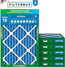 Filterbuy - 18x30x2 MERV 13 Smoke & Allergy Defense, Electrostatic Pleated HVAC AC Furnace Air Filters Replacement (6-Pack) - Blue