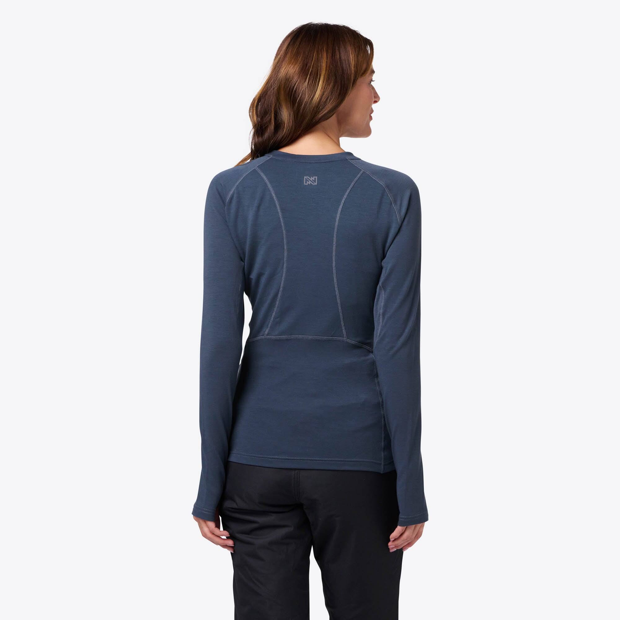 Back. Mobile Warming - App Controlled Women's BaseLite Heated Baselayer Shirt - Arctic Blue.
