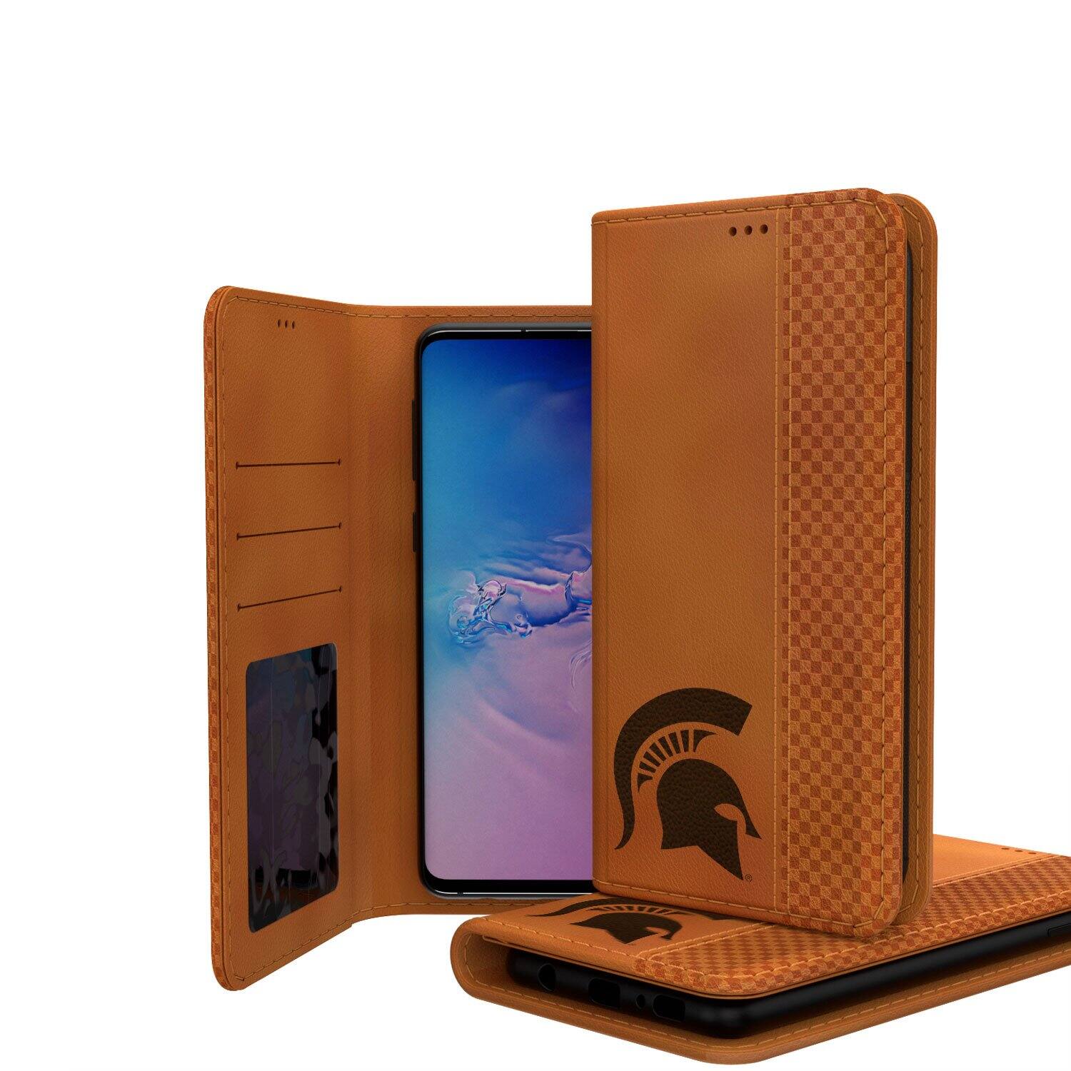 Alt View 1. Keyscaper - Michigan State Spartans Galaxy Burn Design Folio Case - S24 Plus - Multicolor.