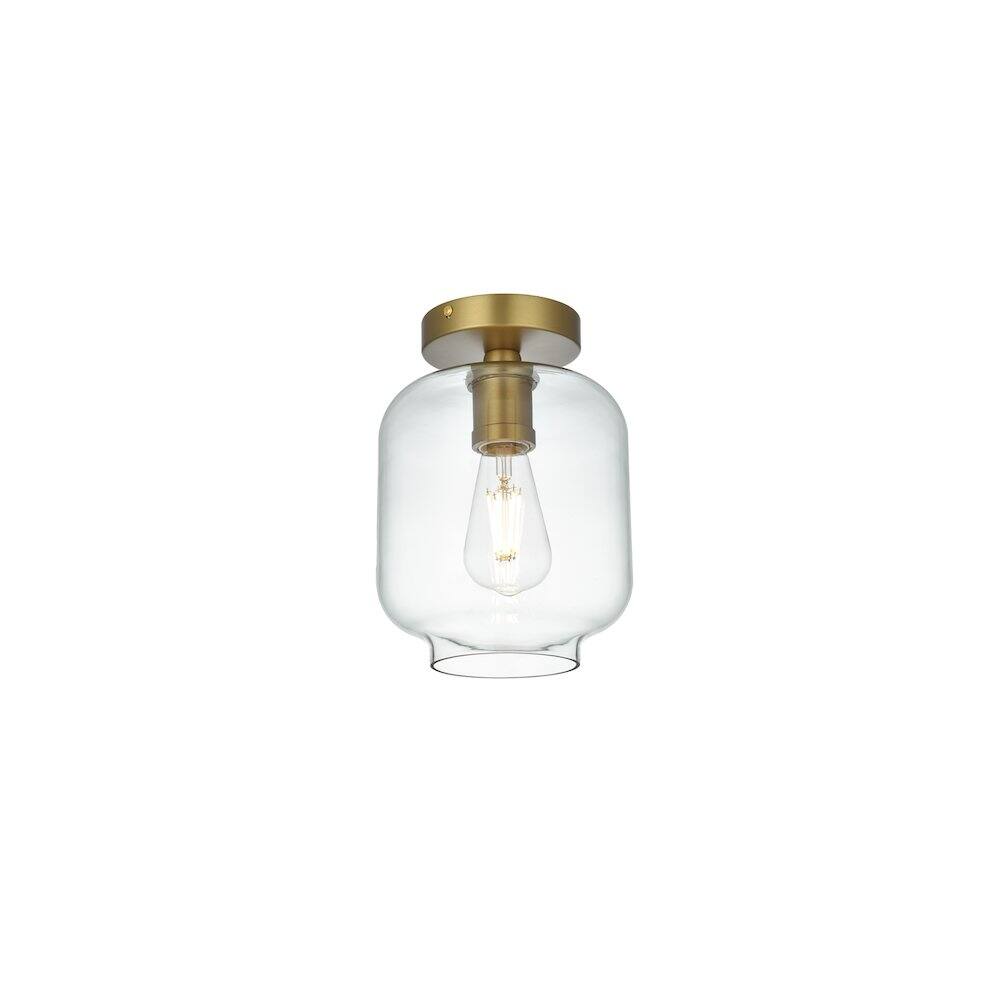 Left. Living District - Collier 7.5 Inch Flush Mount Ceiling Light Clear Shade in Satin Gold - Satin Gold And Clear.