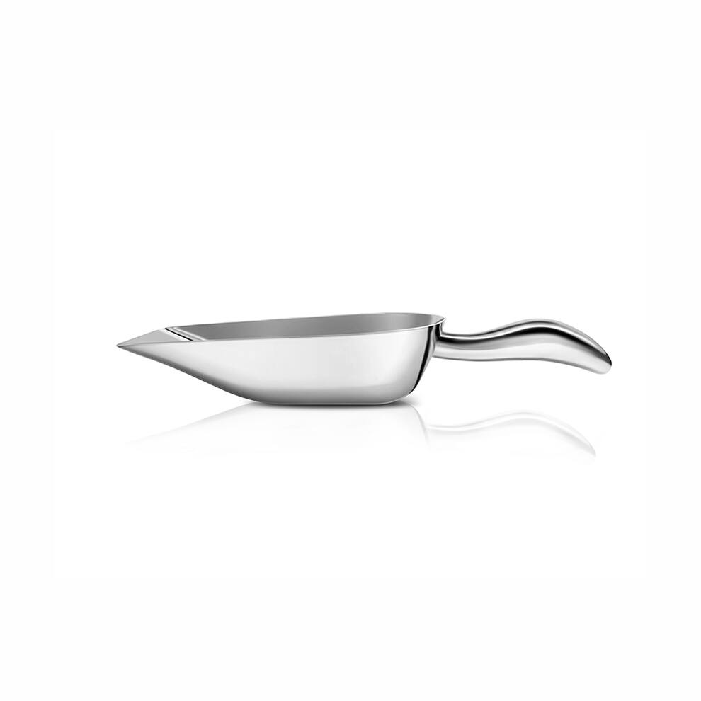 Angle. Malletson - Ice Scoop Stainless Steel Ergonomic Handle for Bars and Kitchens - Dishwasher Safe - Sliver.