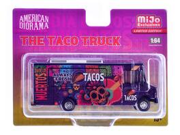 Food Truck "The Taco Truck" Purple with Graphics 1/64 Diecast Model by American Diorama - Multicolor
