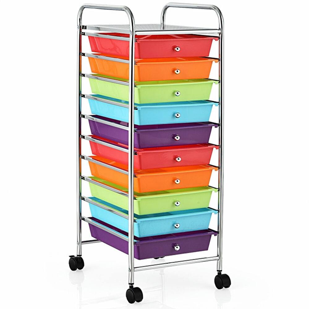 Left. Pefilos - 10 Drawer Rolling Storage Cart Organizer with 4 Universal Casters-Multicolor, Craft Organizers and Storage, Multipurpose - Red.