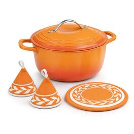 Winado - 5 QT Enameled Cast Iron Dutch Oven with Lid & Heat-Resistant Gloves & Pot Mat Compatible with All Cooktops for Braising - Orange