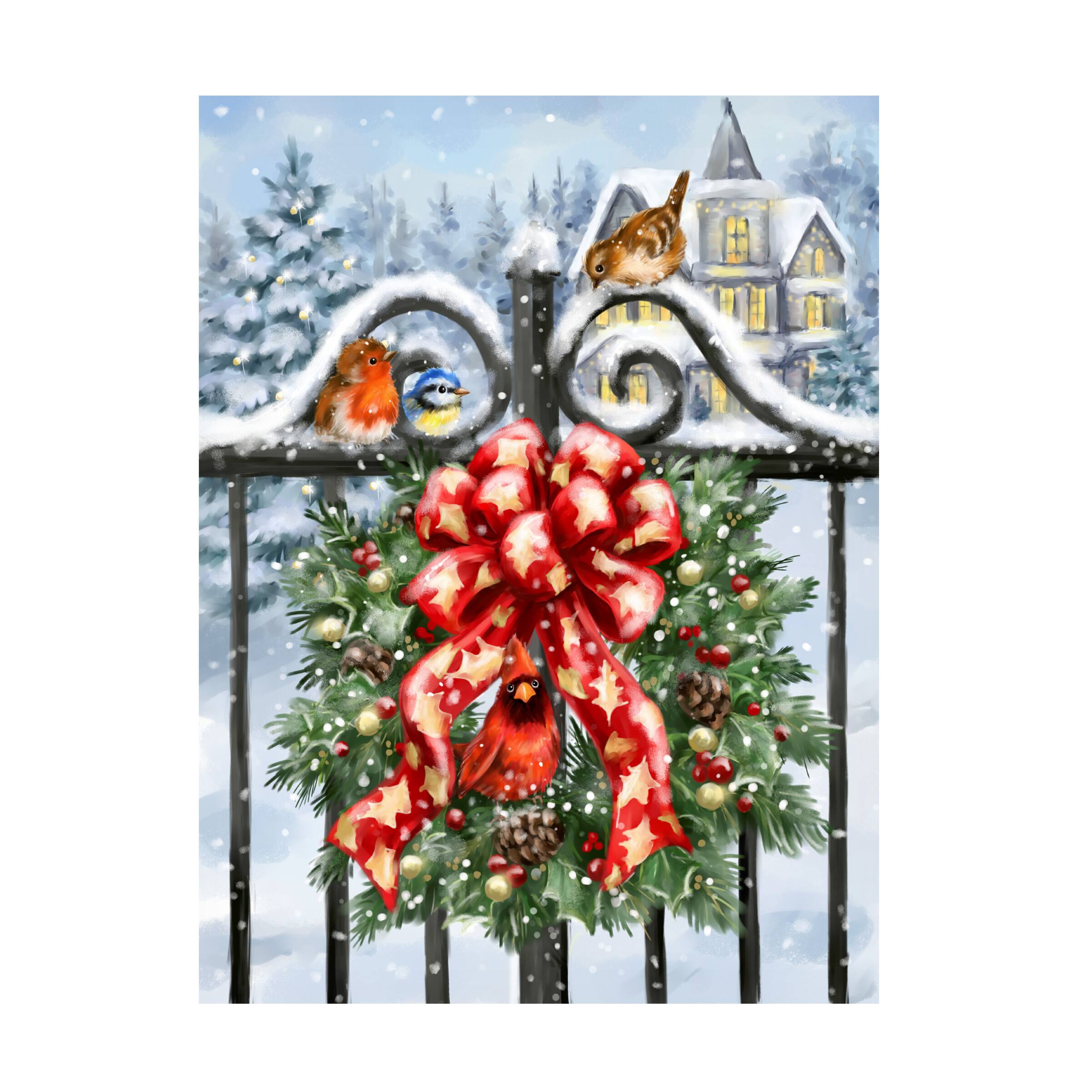 Front. Trademark Fine Art - MAKIKO Christmas Gate With Wreath Canvas Art - 18x24 - Multicolor.