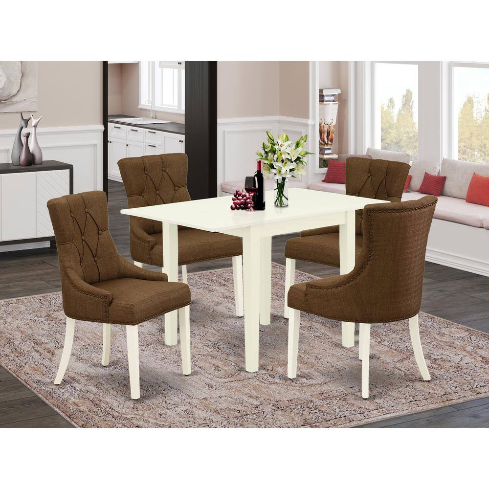 Angle. East West Furniture - Dining Room Set Linen White - Brown.