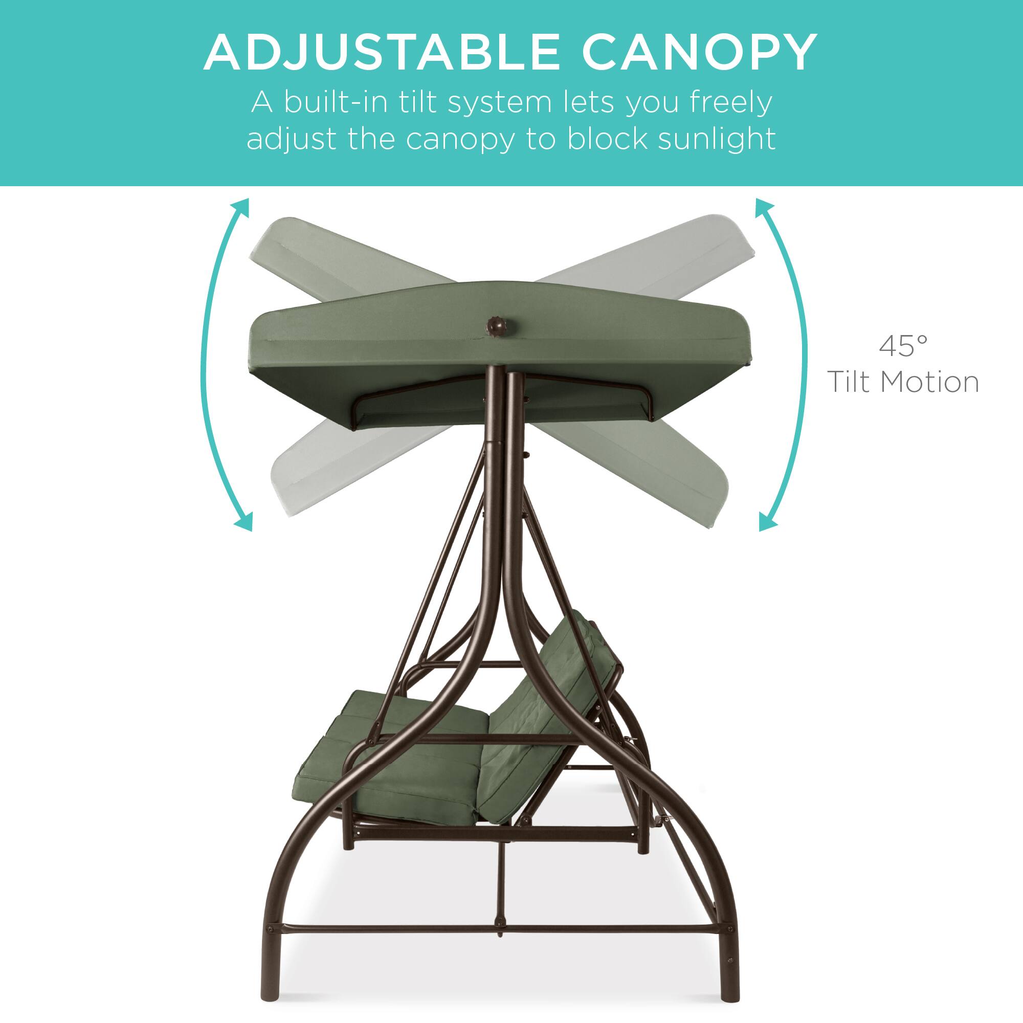 ADJUSTABLE CANOPY  
A built-in tilt system lets you freely adjust the canopy to block sunlight  
45° Tilt Motion