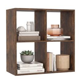 Costway - 4-Cube Bookshelf, Modern Cubby Bookcase with Back Guardrail & Anti-tipping Kits - Brown