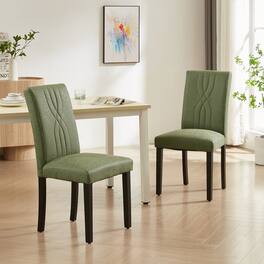 Vecelo - Set of 2 Upholstered Dining Chairs, Modern Linen Fabric Chair & High Back for Kitchen/Living Room - Green