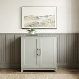 Martha Stewart - Bedford Modular Storage Cabinet with Adjustable Shelf, Soft-Close Doors, Solid Wood Frame and Legs - Bedford Gray/Brushed Stainless Steel Hardware