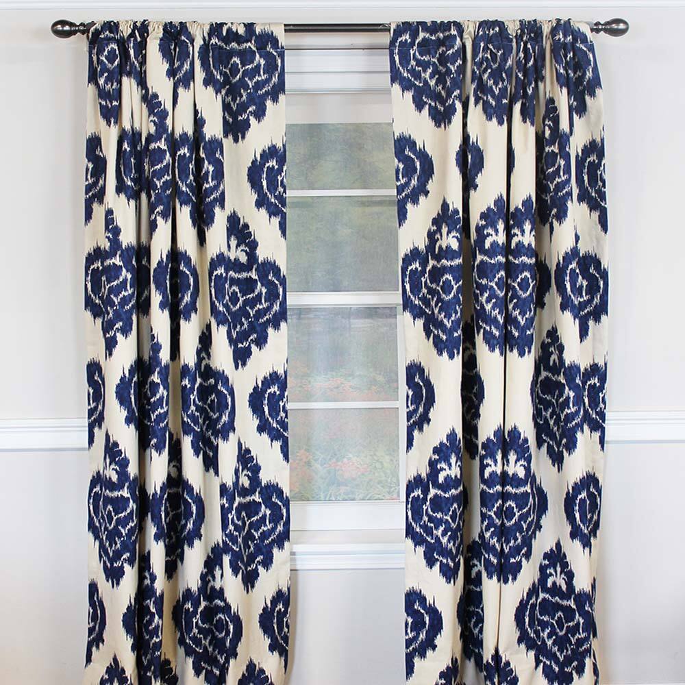 Angle. RLF Home - RLF Home Flame Large Damask Flame Design Pair Of Lined Panels 3" Rod Pocket (Pair) 100" x 96" Navy Blue/Ivory - Navy blue ivory.