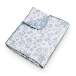 Greenland Home Fashions - Greenland Home Fashion Toile Patch 100% Jacquard Woven Polyester Reversible Accessory Throw Blanket 50" x 60" - Blue