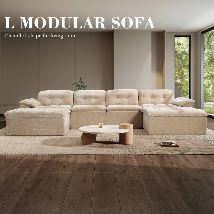 Ice Configureations Anysun Oversized U Shaped Cloud Modular Sectional Sofa – 4 Seater with ...