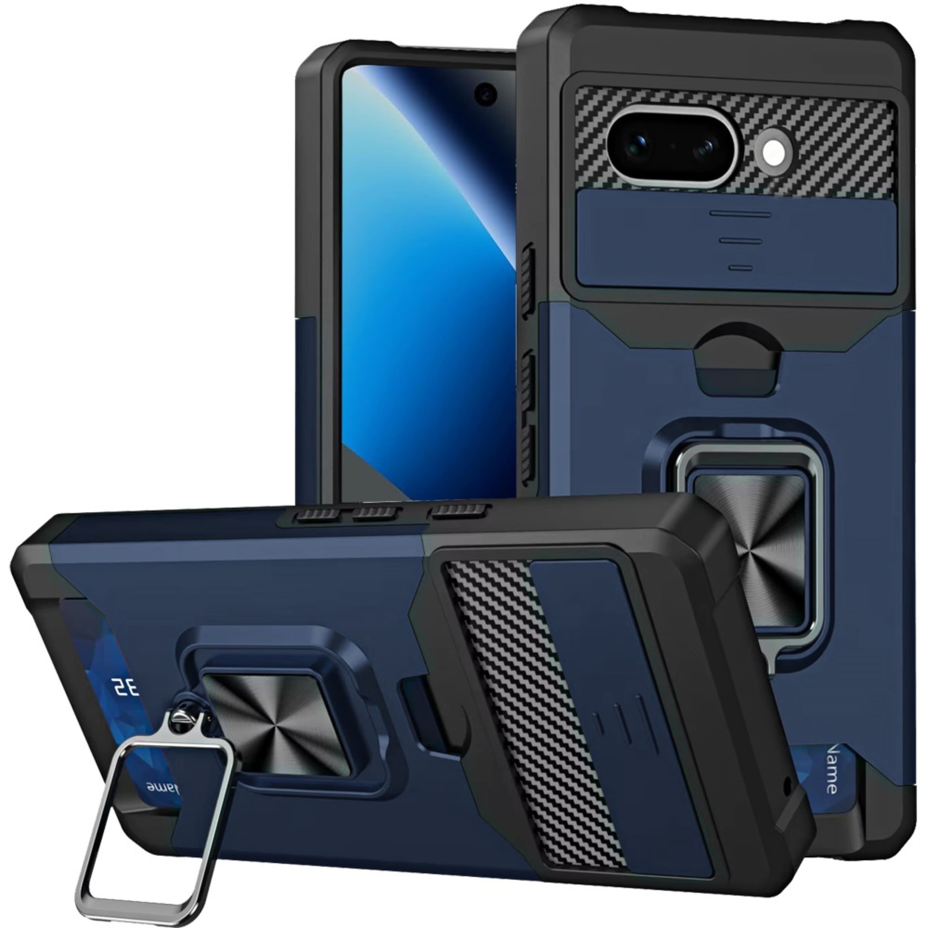 Kitcheniva - Multi-Use Card Holder Camera Lens Cover Phone Case With Tempered Glass For Google Pixel 10a - Blue price history on PriceWatchPro