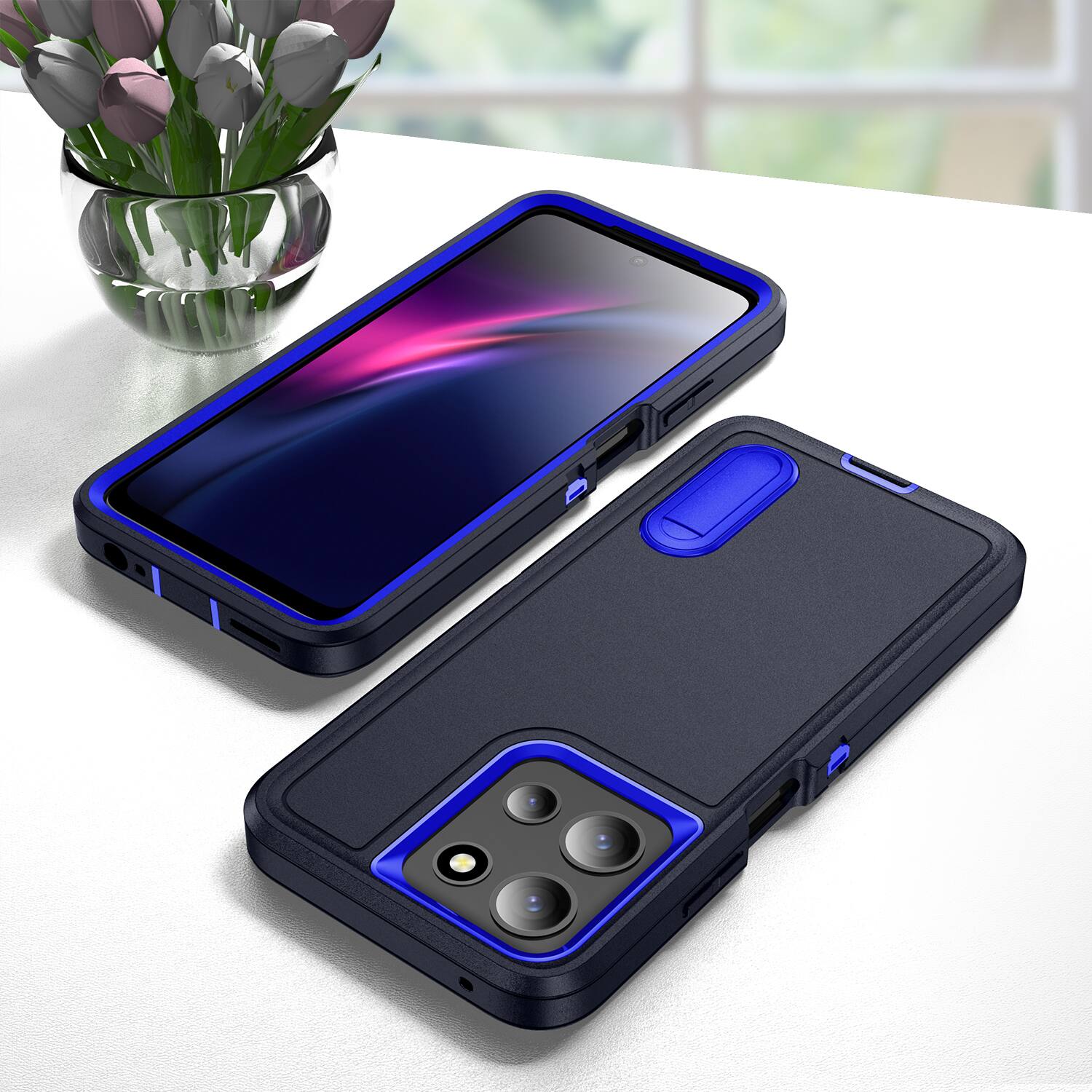 Alt View 3. Dteck - Heavy Duty Case for Motorola G 5G (2025) with Foldable Kickstand,Dual-Layer Shockproof Hard PC Soft Silicone Cover - G.