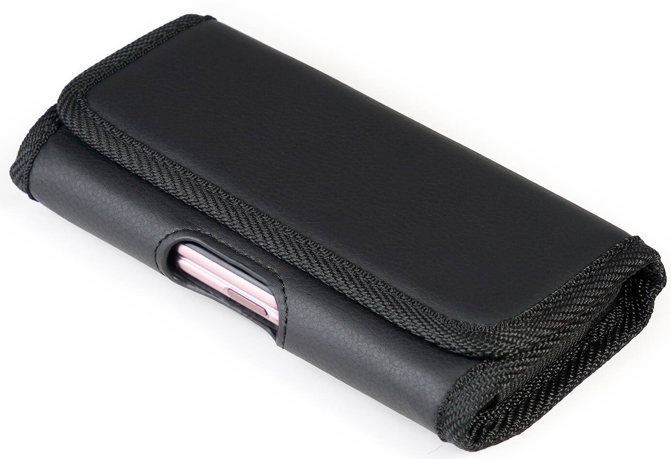 Alt View 3. Nakedcellphone - Vegan Leather Pouch with Metal Clip and Belt Harness for Nokia C300/C110, Moto Thinkphone, Edge, G Power, G Play - Black.