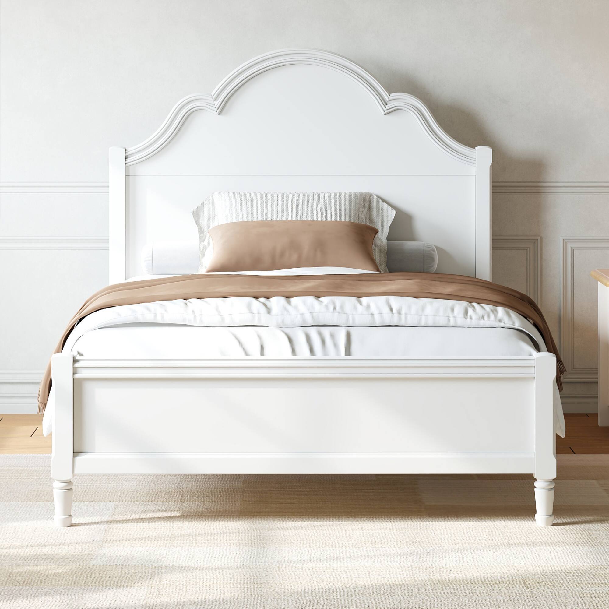 Angle. Whisen - Full Size Platform Bed Frame with Arched Headboard and Footboard for Bedroom Furniture, No Box Spring Needed - White.